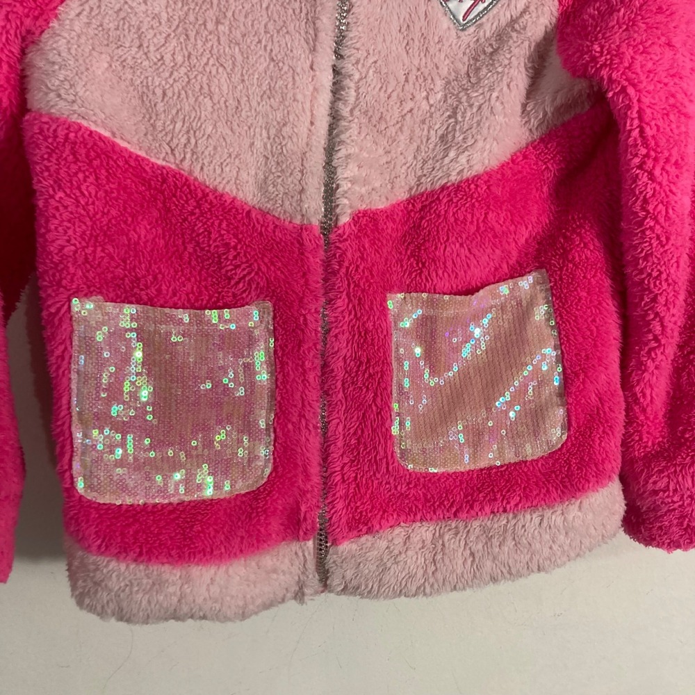 Betsey Johnson Hoodie Kids 7/8 Pink  Sherpa Sequin Colorblock ZIP UP - Picture 3 of 9